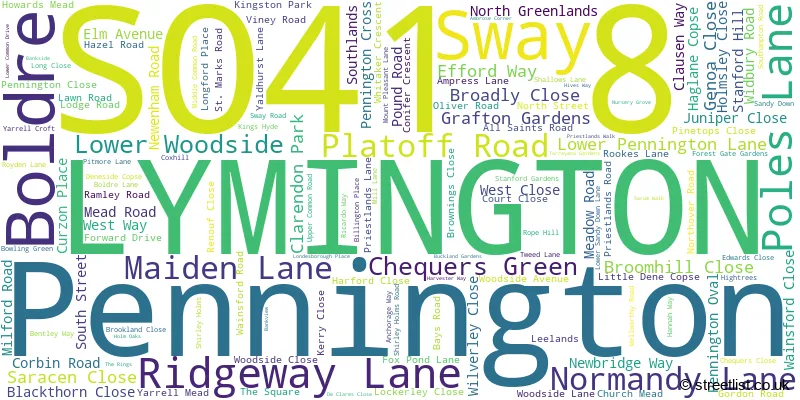 A word cloud for the SO41 8 postcode